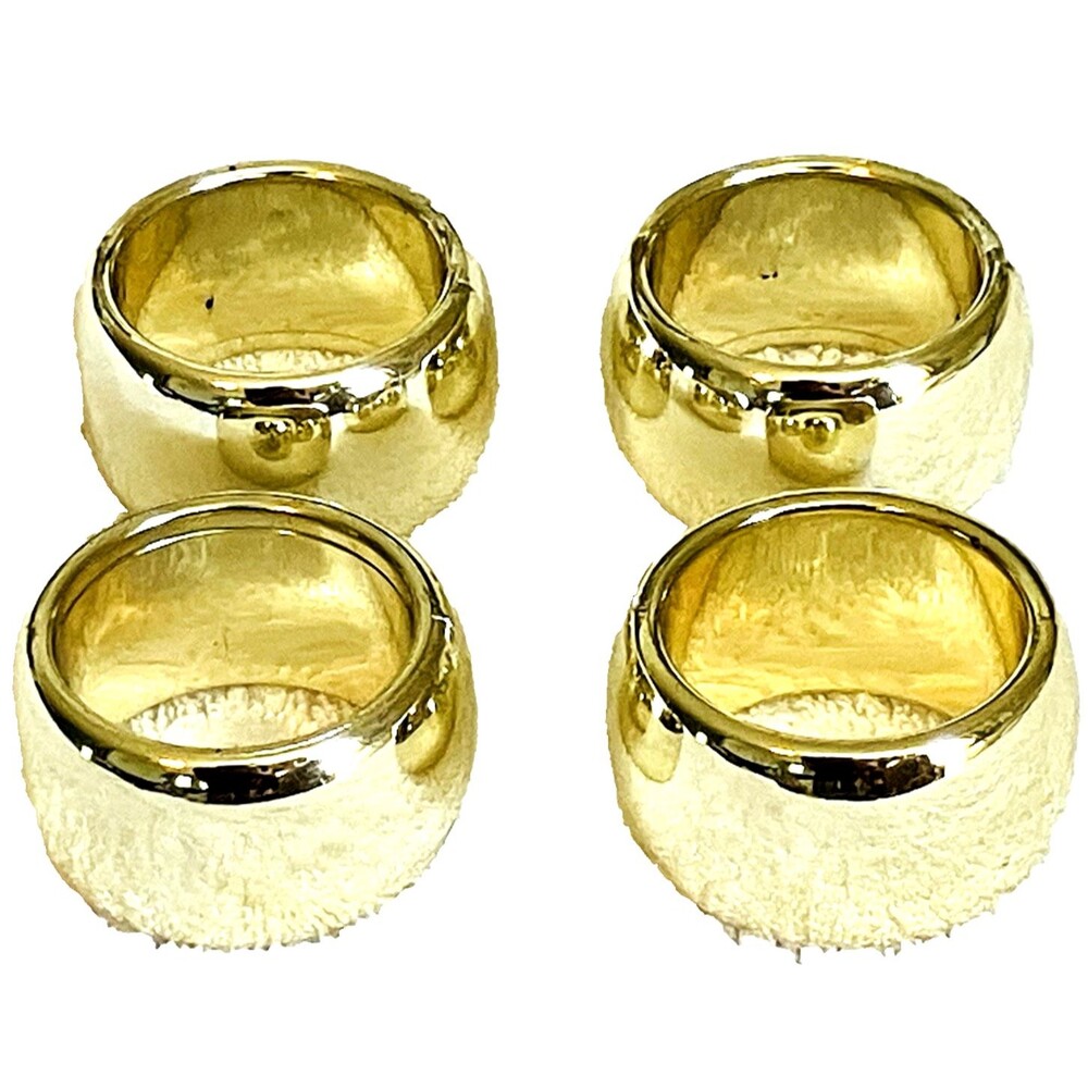 Napkin Rings Set of 4 Gold Color Round Metallic Shiny Plastic 1 inch